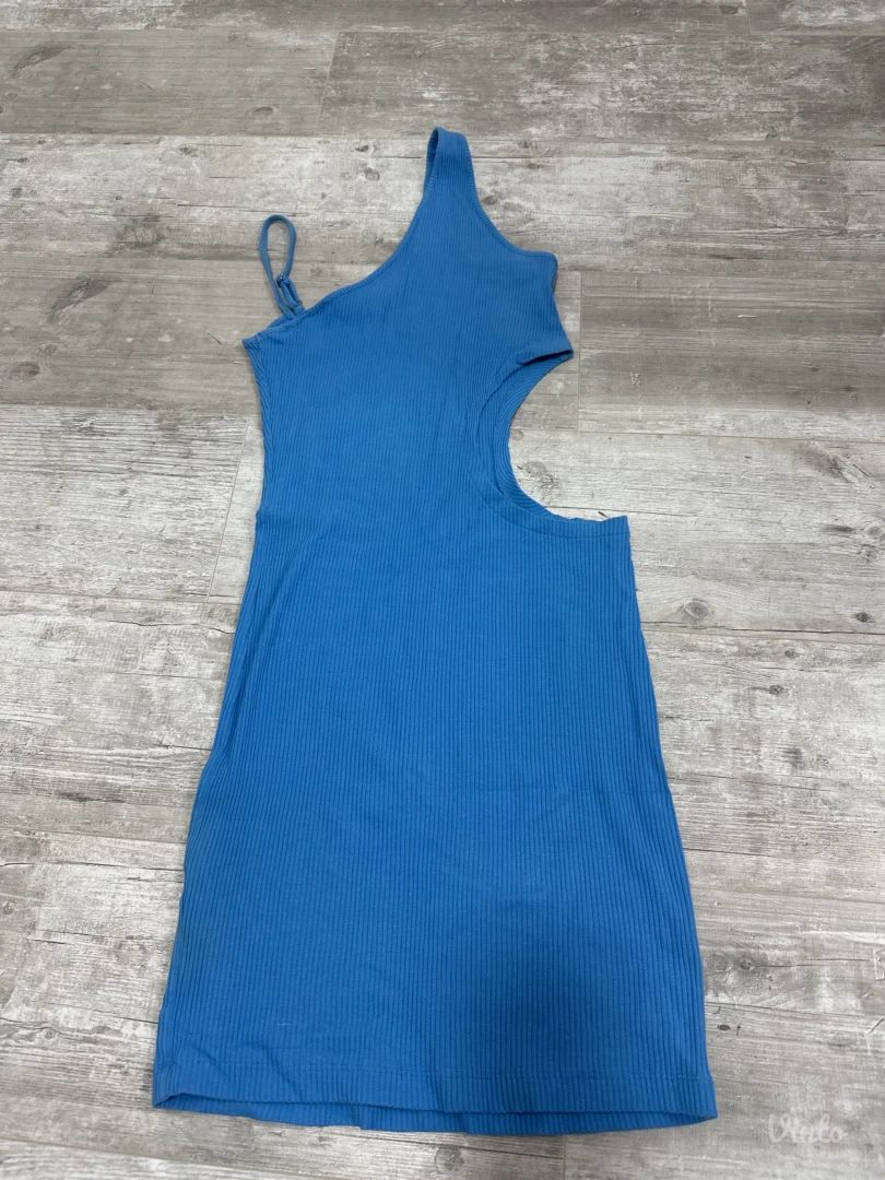 Kratka plava haljina sa prorezom na struku