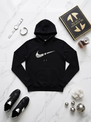 Naslov oglasa NIKE crna dukserica sa kapuljačom – veliki srebrni logo