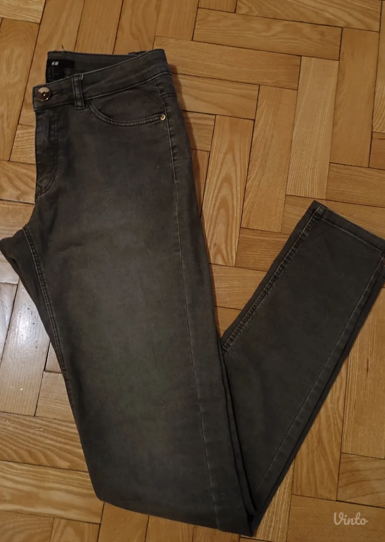 H&M-Ženske skinny farmerke tamno-maslinaste