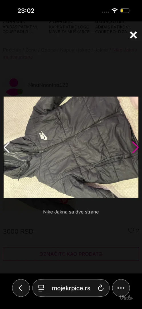 Nike - crna zenska jakna sa dve strane