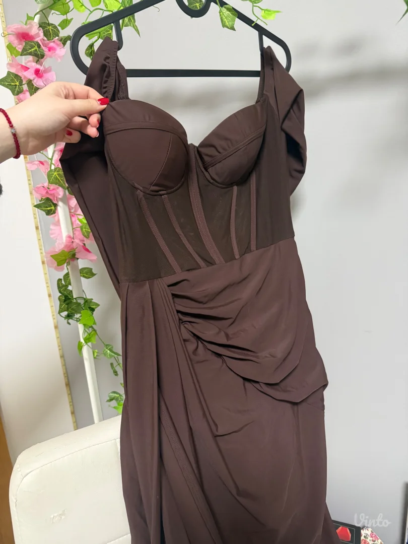 shein duga braon haljina