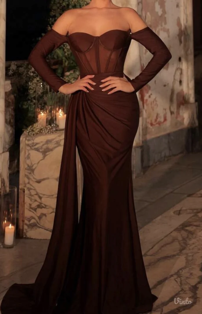 shein duga braon haljina