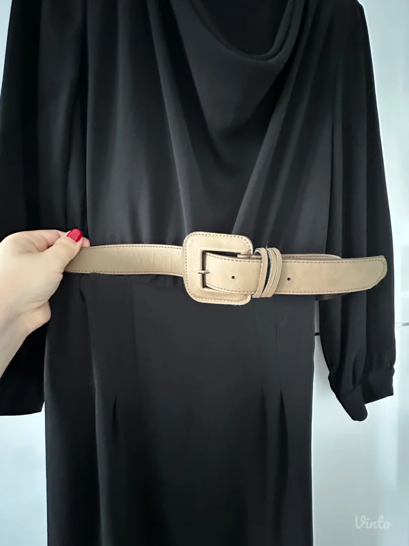 Zara crna midi haljina sa pojasom (L) – Kao nova