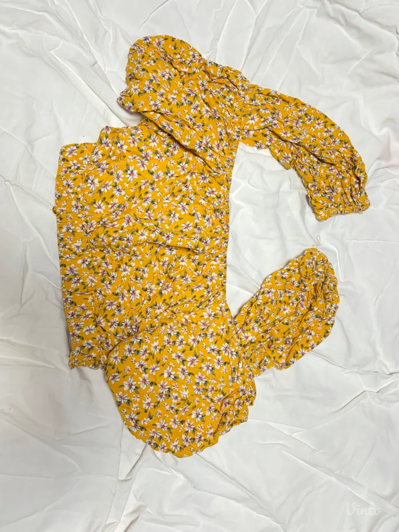 Žuta cvetna crop bluza/košulja