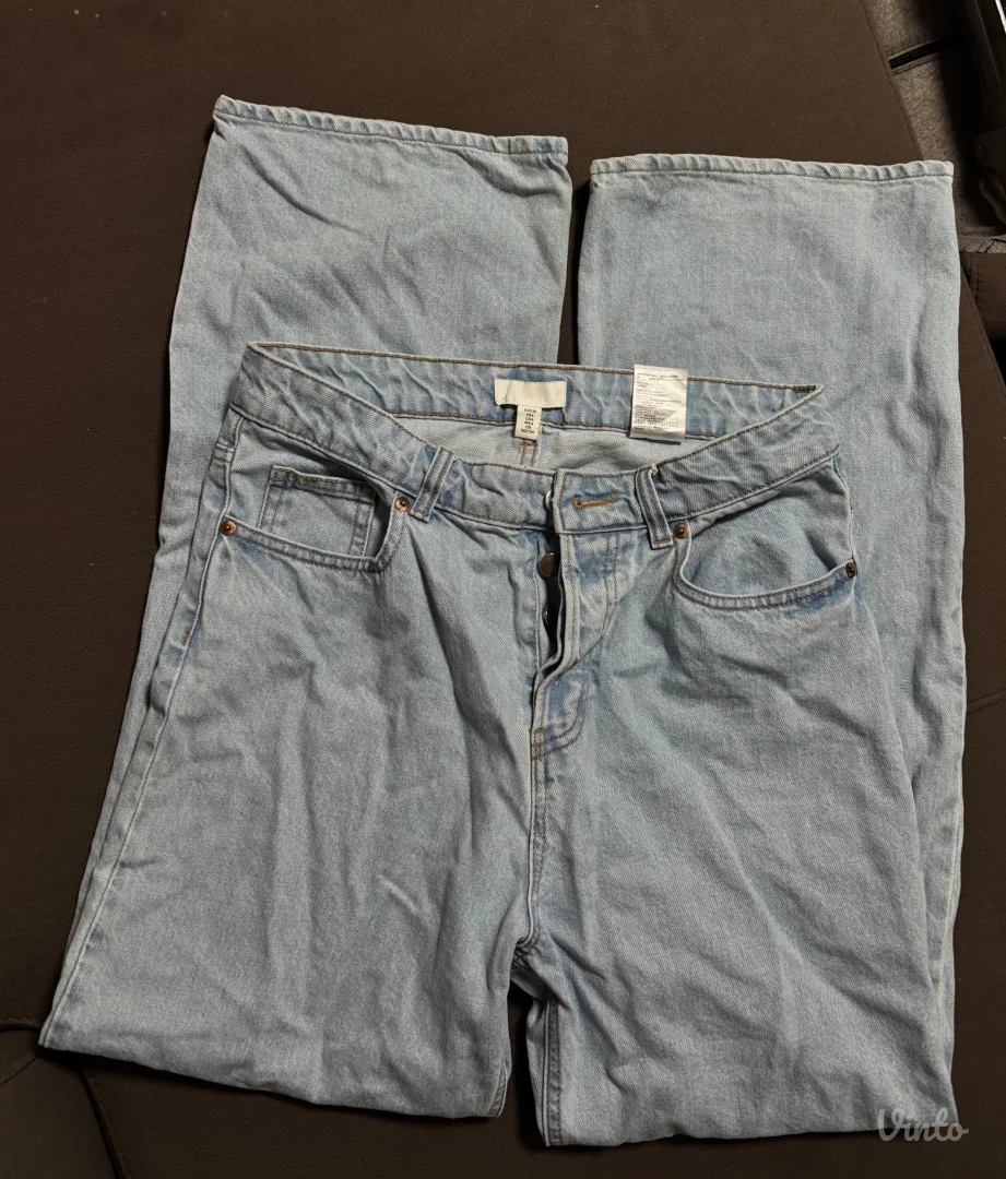 Svetle wide-leg farmerke sa dubokim strukom (M)