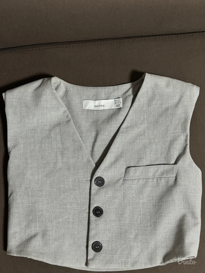 Bershka sivi strukirani prsluk - NOVO (XS/S)