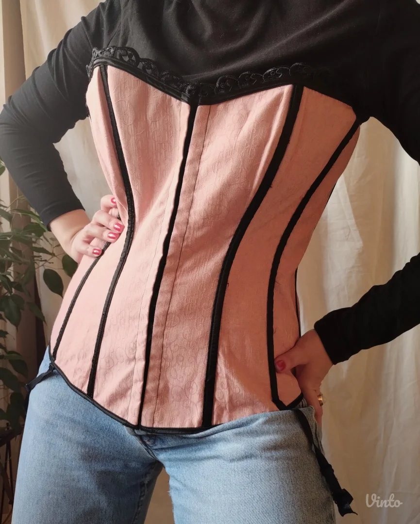 Roze-crni brokatni korset