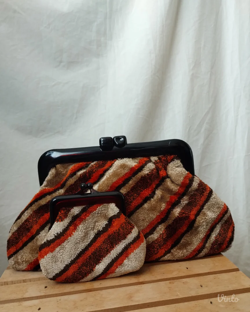 Vintage plišani set: torbica i novčanik