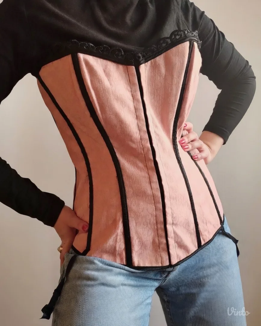 Roze-crni brokatni korset