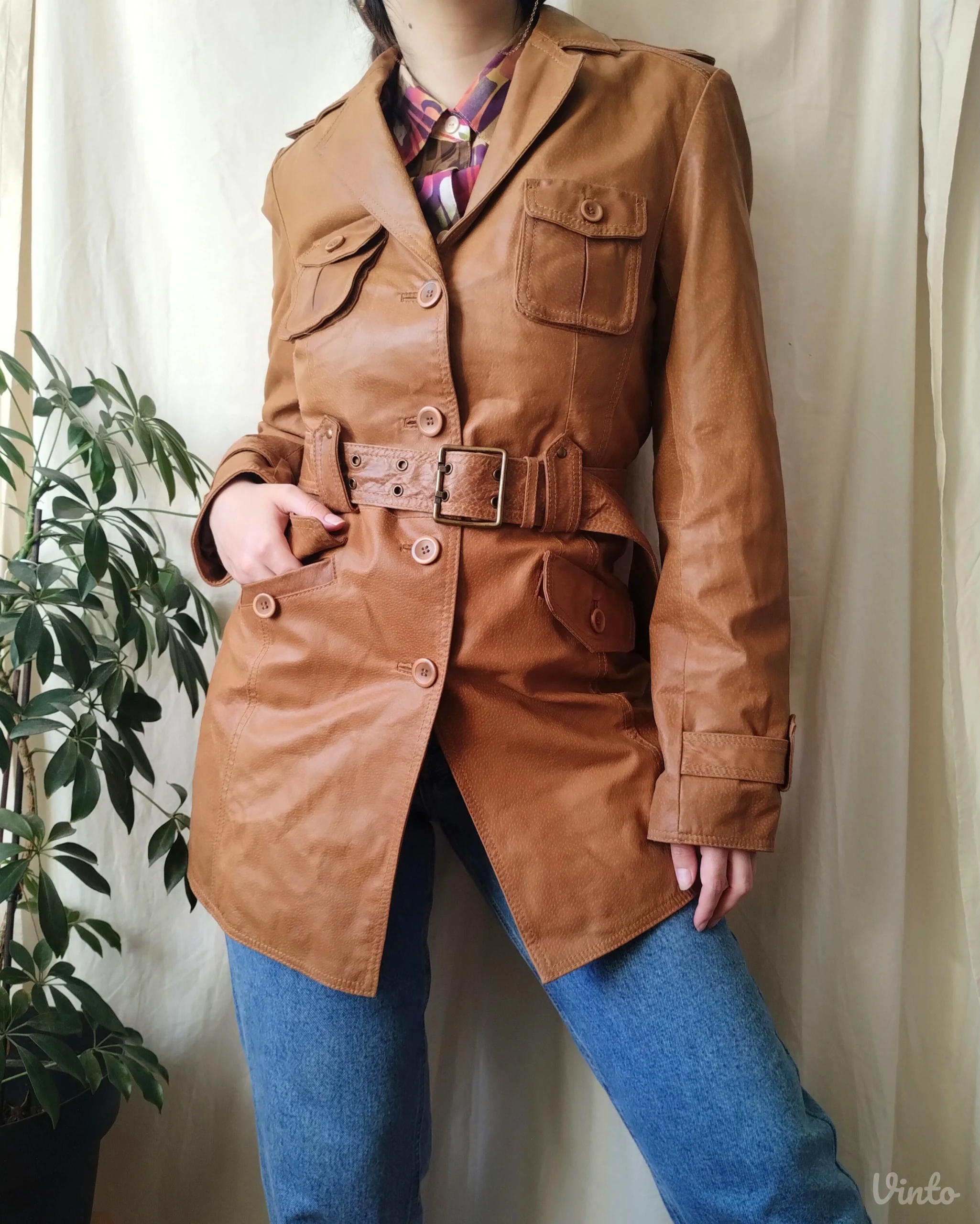 vintage kožni mantil