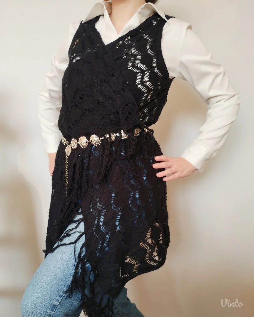 Boho-chic prsluk/kardigan/pončo sa resicama