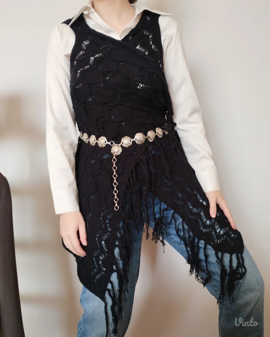 Boho-chic prsluk/kardigan/pončo sa resicama