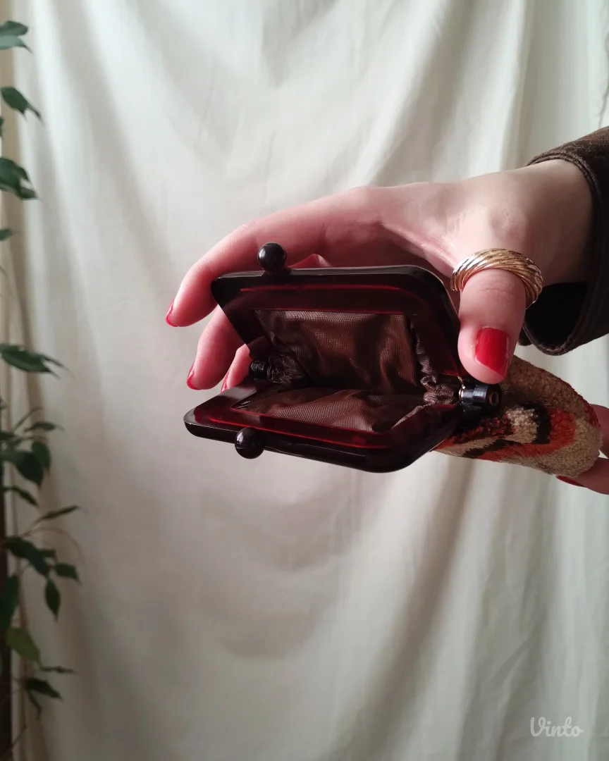 Vintage plišani set: torbica i novčanik