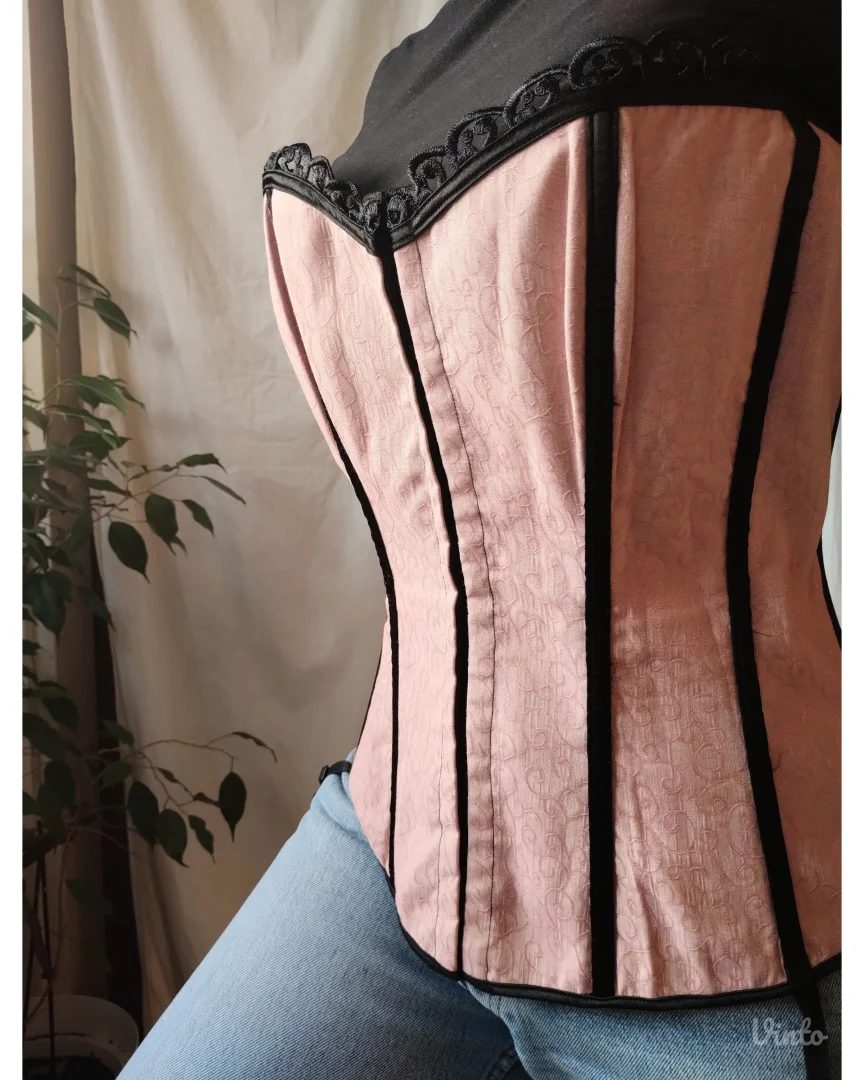 Roze-crni brokatni korset