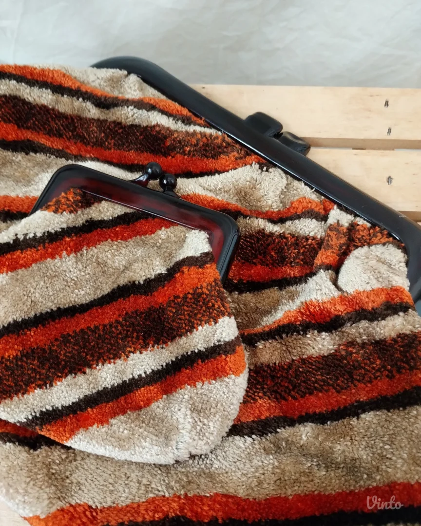 Vintage plišani set: torbica i novčanik