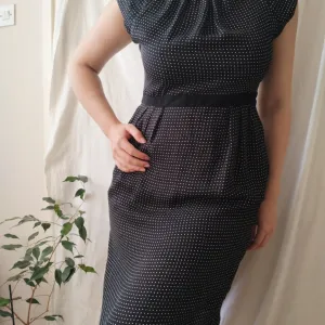 ZARA BASIC crna haljina sa belim tufnama