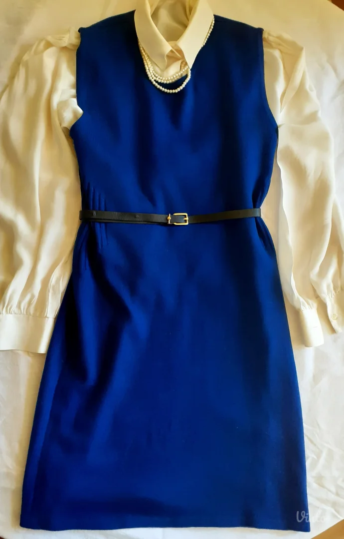 Unikatna vintage haljina,štrikana,kraljevski plava