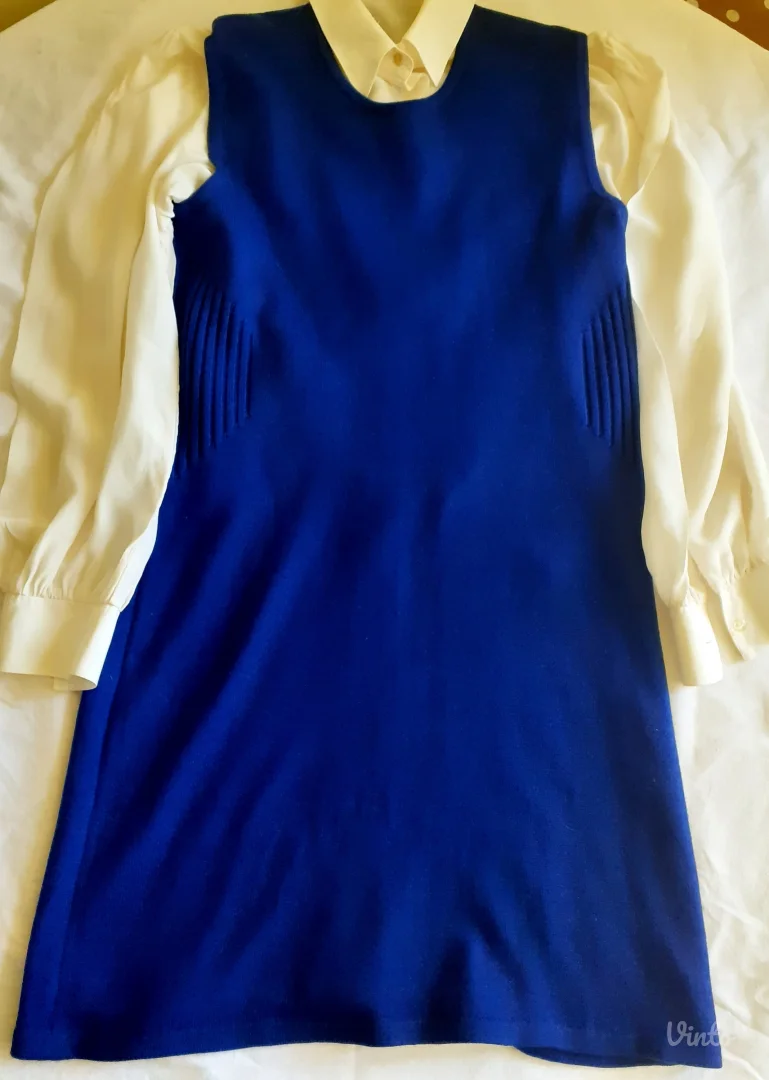 Unikatna vintage haljina,štrikana,kraljevski plava