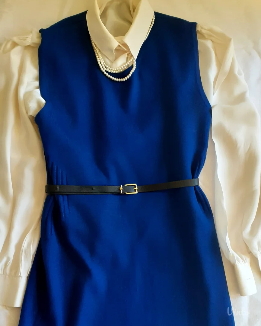 Unikatna vintage haljina,štrikana,kraljevski plava