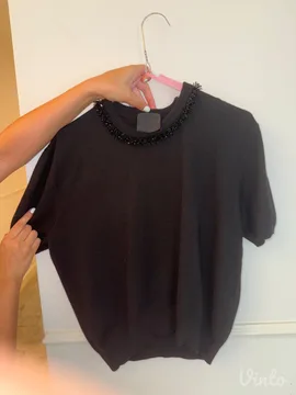Givenchy crni pleteni džemper sa ukrašenom kragnom – M