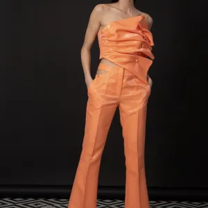 Ps fashion narandzasti komplet top i pantalone