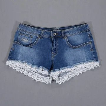 SUPERDRY teksas šorts sa belom čipkom – W29