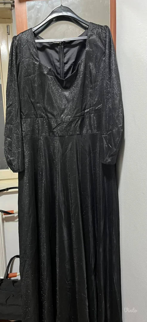 Svečana dugačka crna šljokičava haljina