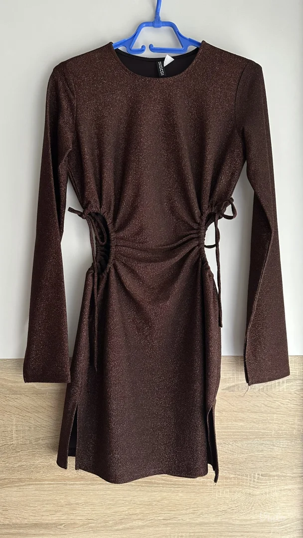 braon šljokičasta haljina - h&m