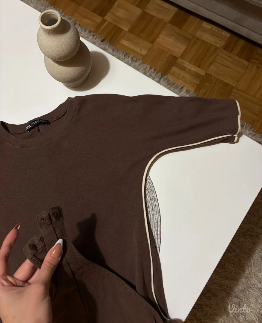 Zara braon bodi sa belom prugom