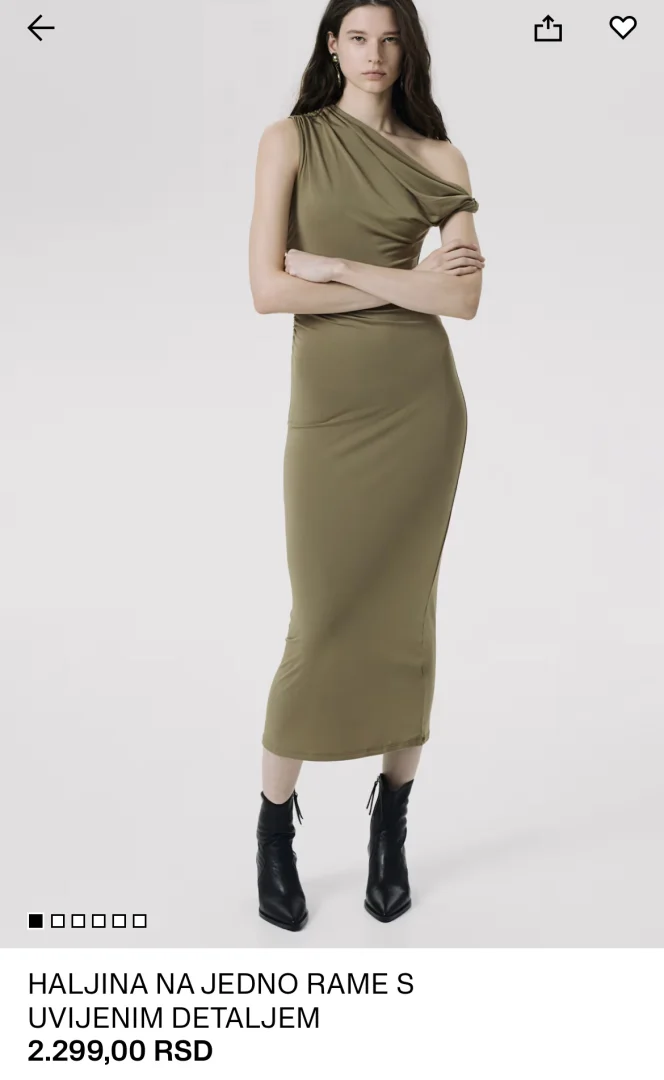 Maslinasta haljina na jedno rame (H&M)