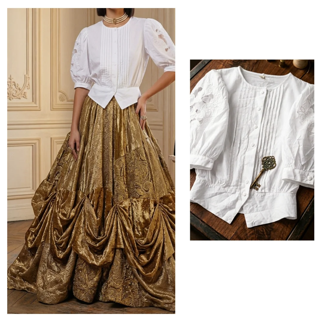 Vintage Romance: Snežnobela "Richelieu" bluza