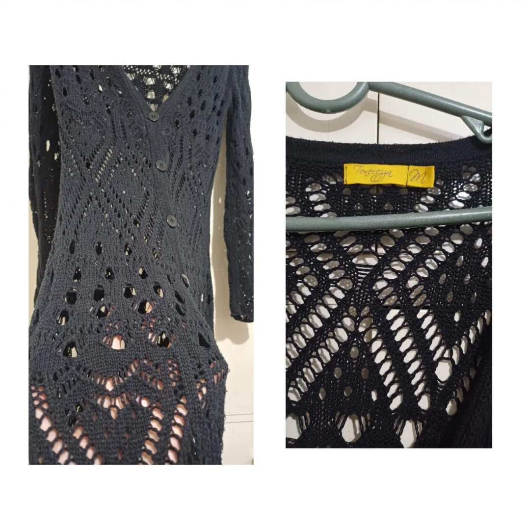 Dugi crni končasti kardigan