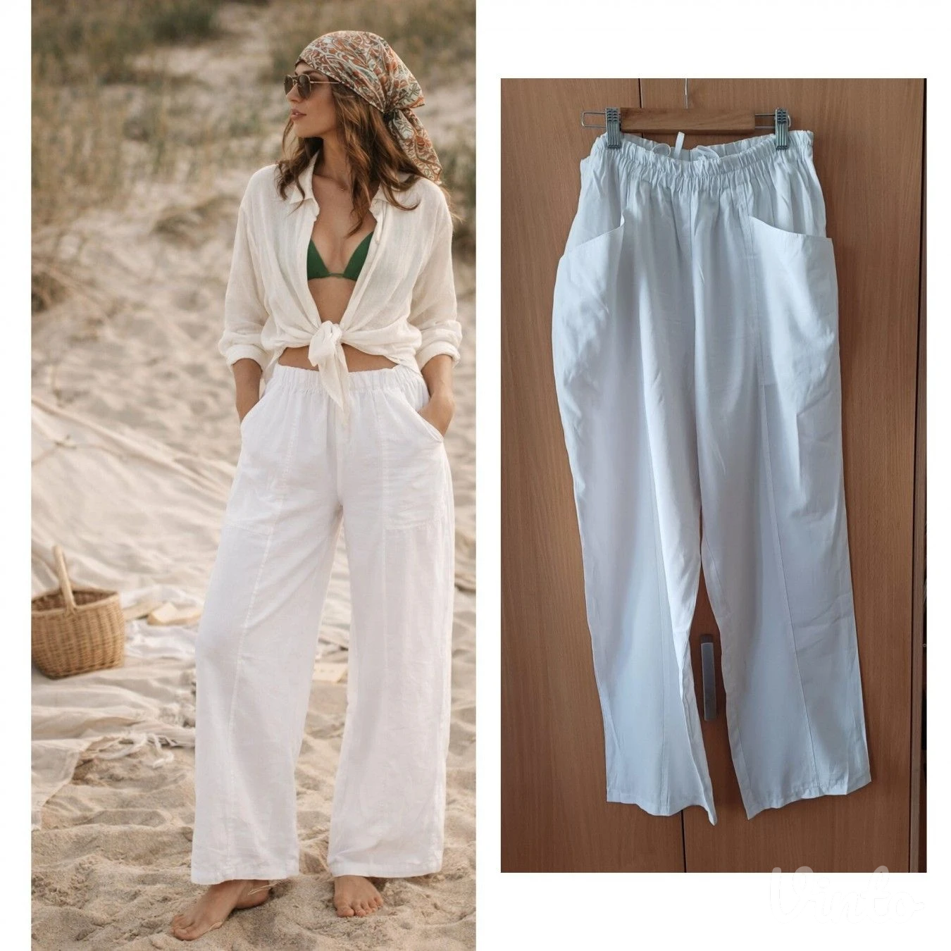 Bele Pantalone za plažu br.42- viskoza- nove**