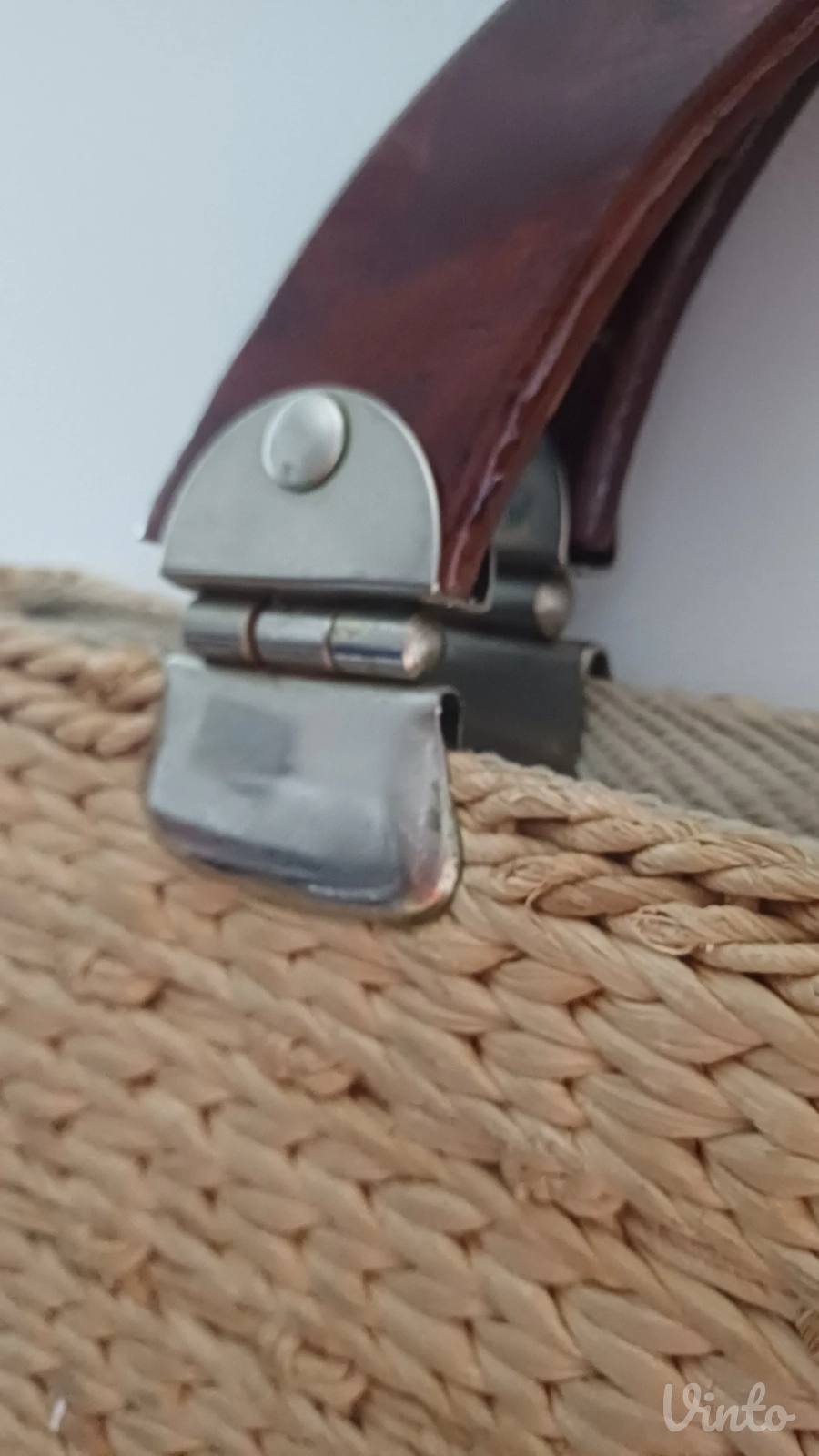 Prelepa vintage pletena torba,Bakalit ručke