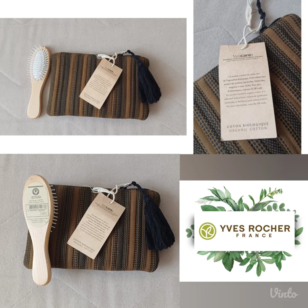 Yves Rocher eco set,neseser+ četka,organski pamuk,prirodni materijali