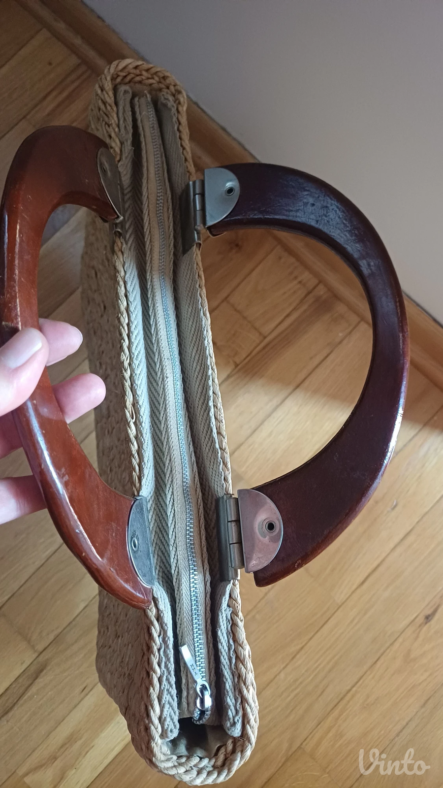 Prelepa vintage pletena torba,Bakalit ručke