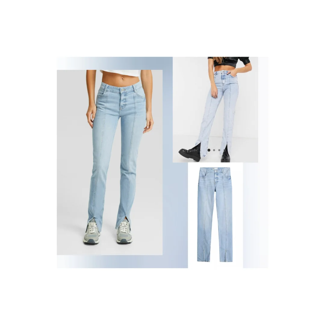 Bershka with front slit - Flared Jeans - light blue