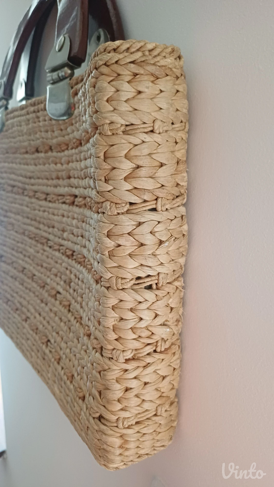 Prelepa vintage pletena torba,Bakalit ručke