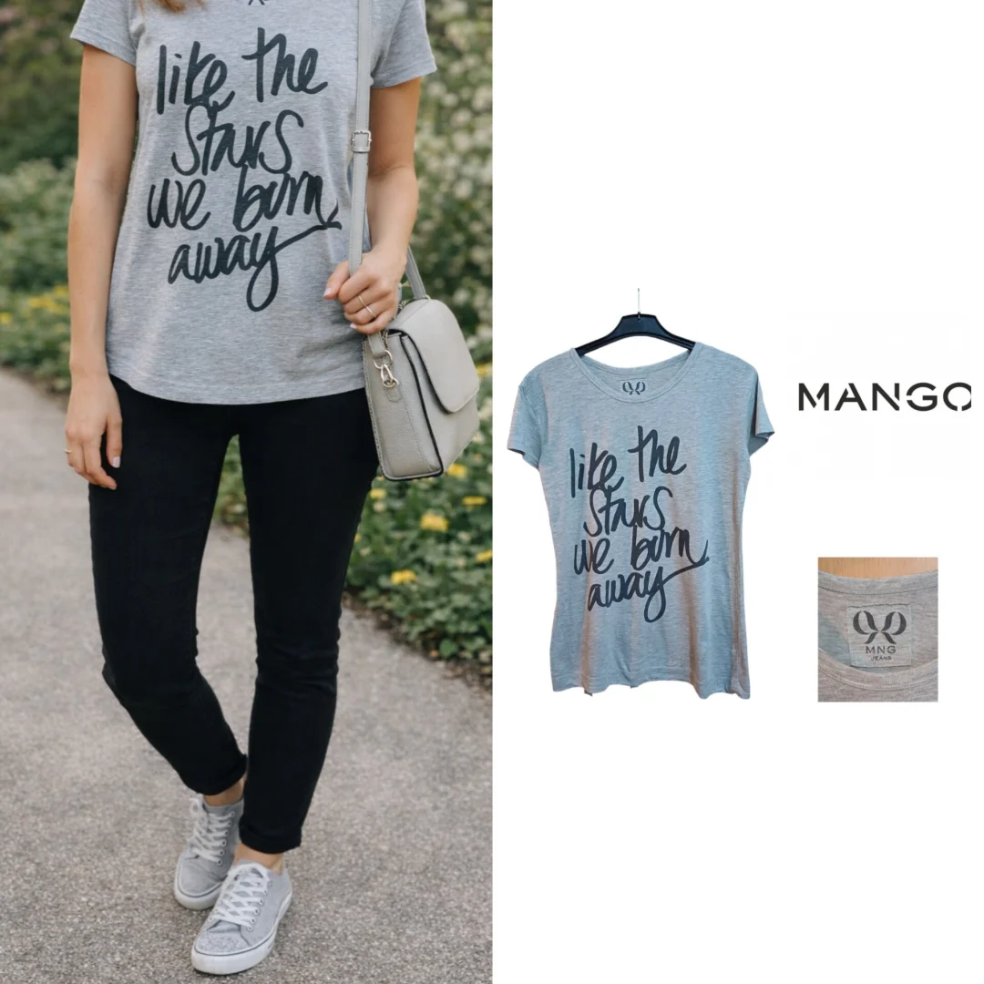 Siva Mango majica sa upečatljivim natpisom