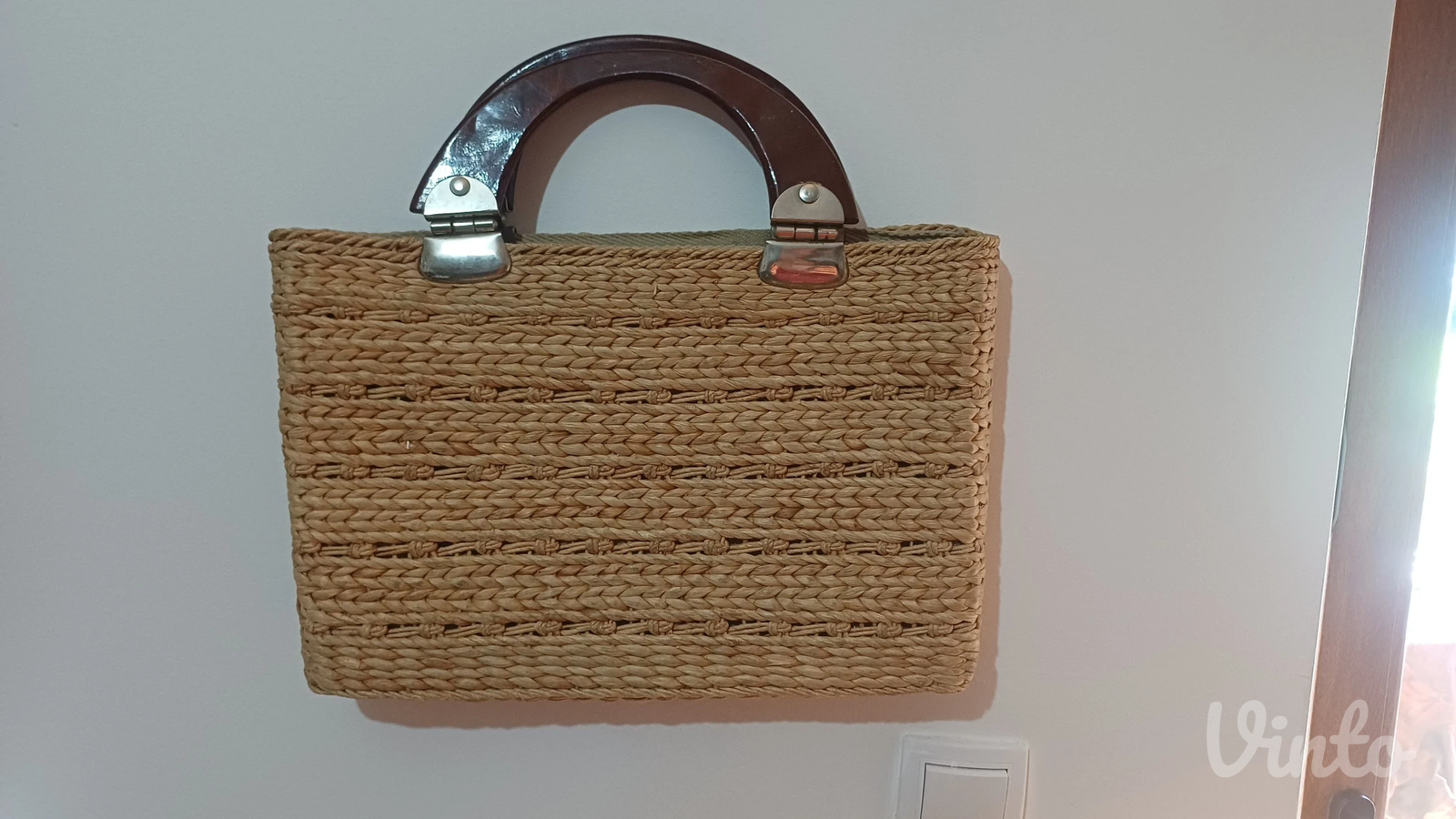 Prelepa vintage pletena torba,Bakalit ručke