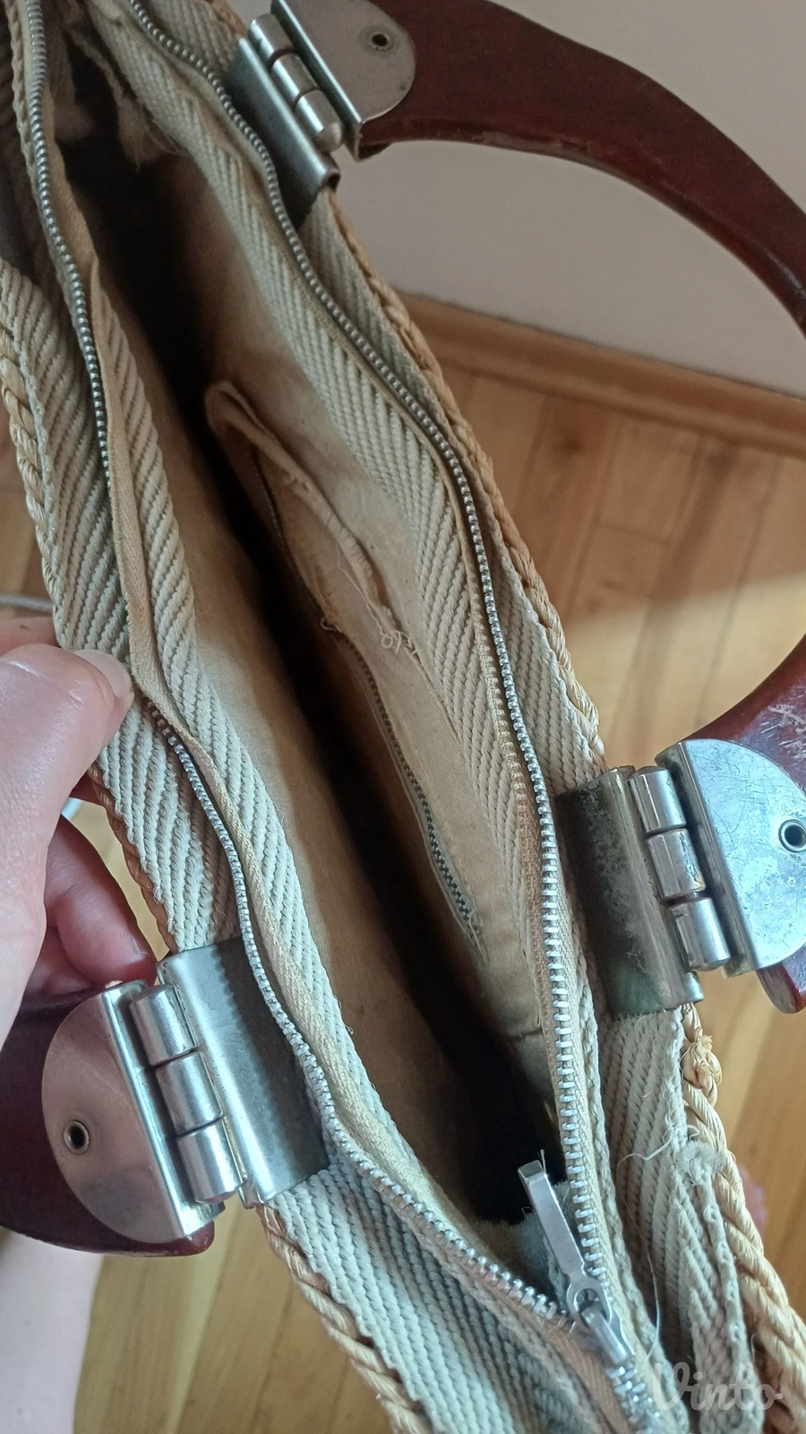 Prelepa vintage pletena torba,Bakalit ručke
