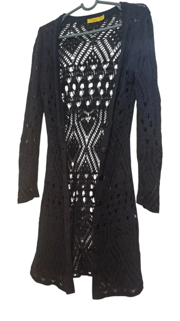 Dugi crni končasti kardigan