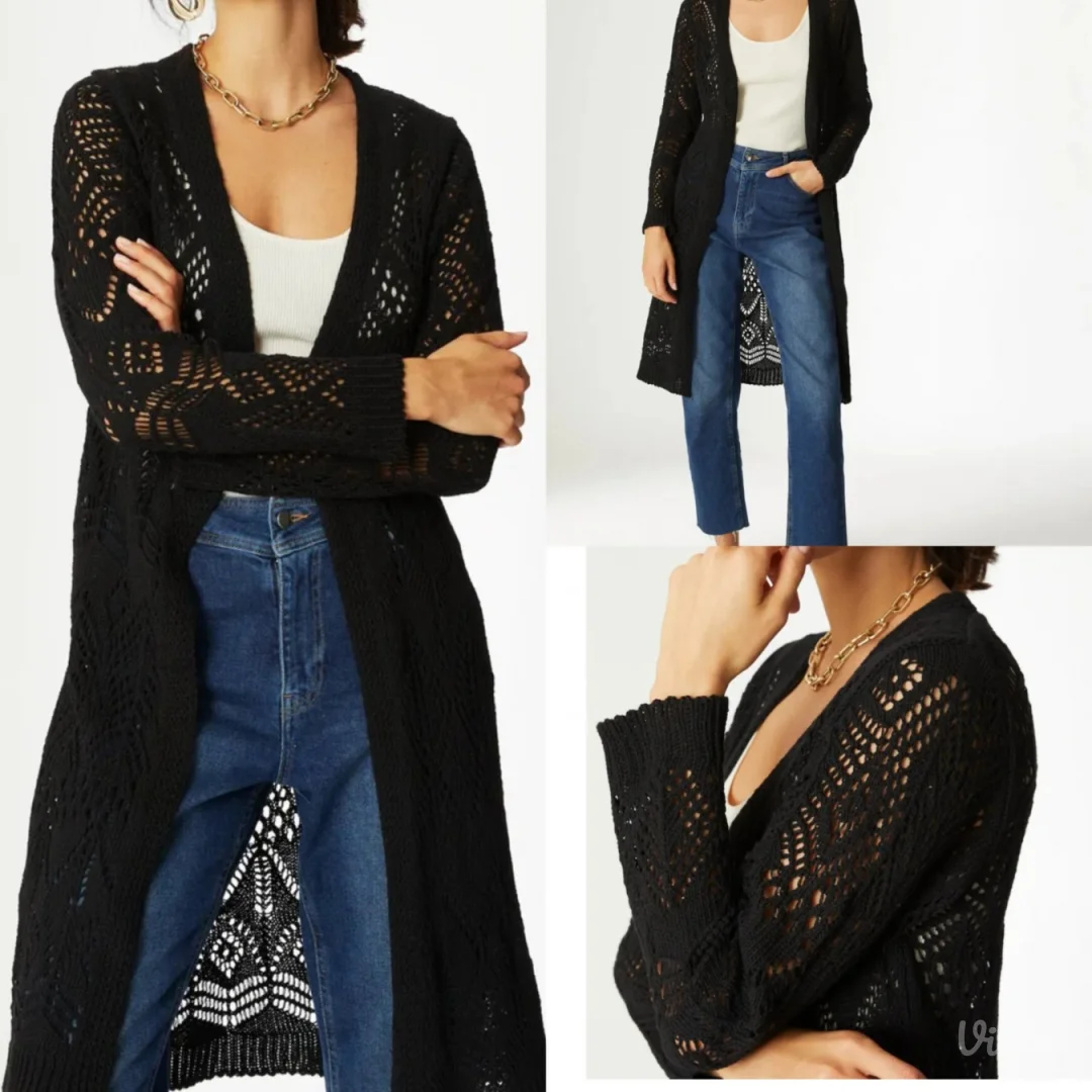 Dugi crni končasti kardigan