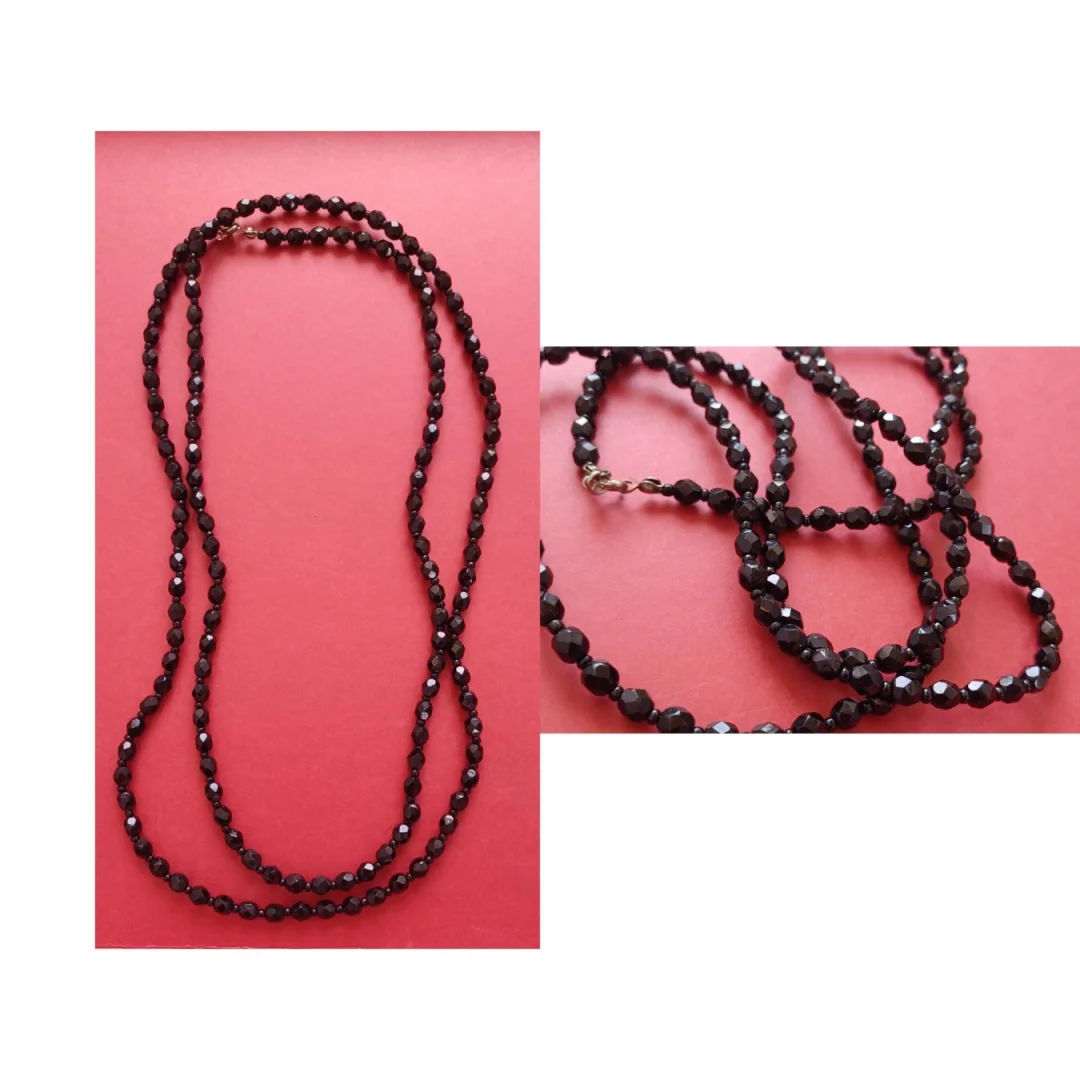 Vintage crna ogrlica od brušenog stakla