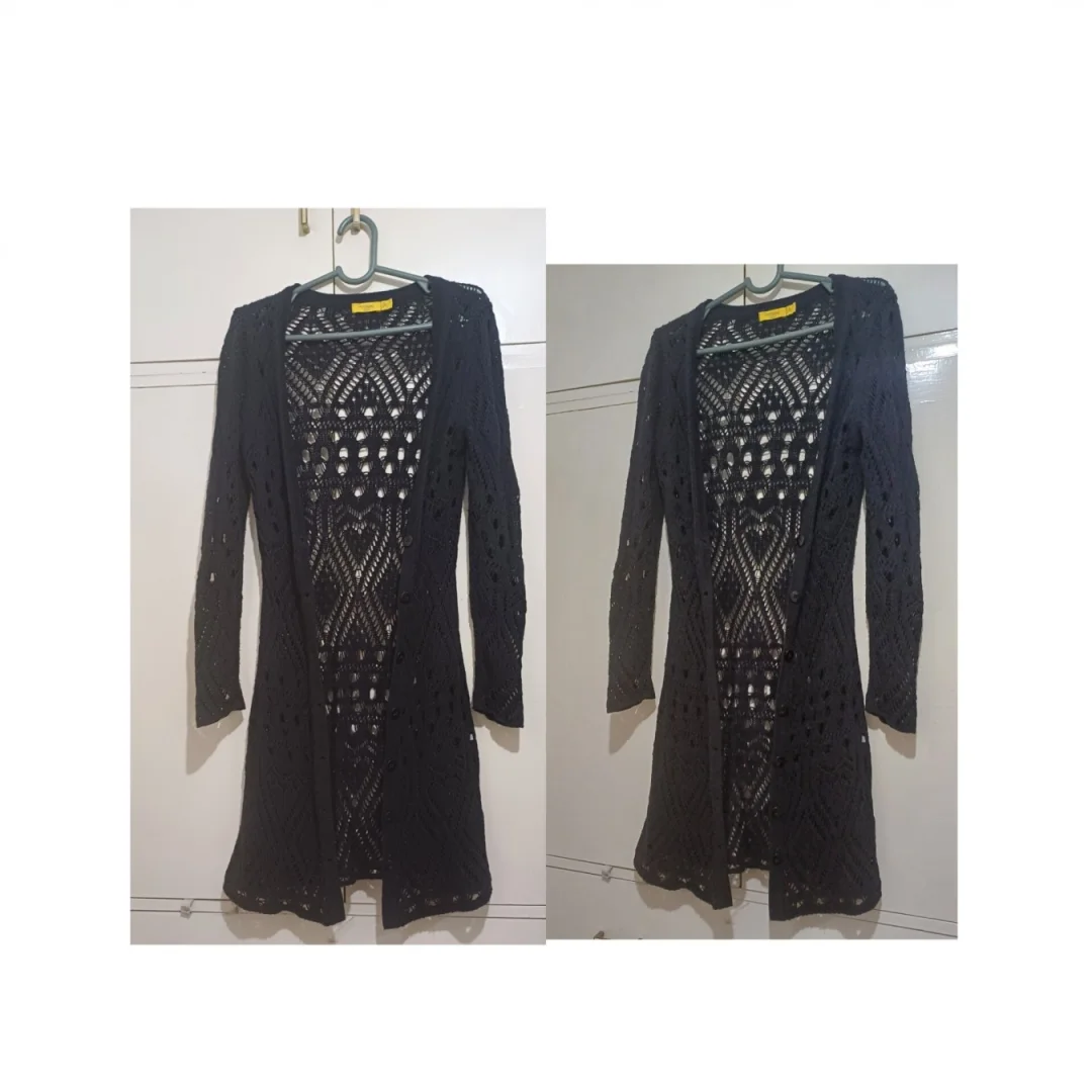 Dugi crni končasti kardigan