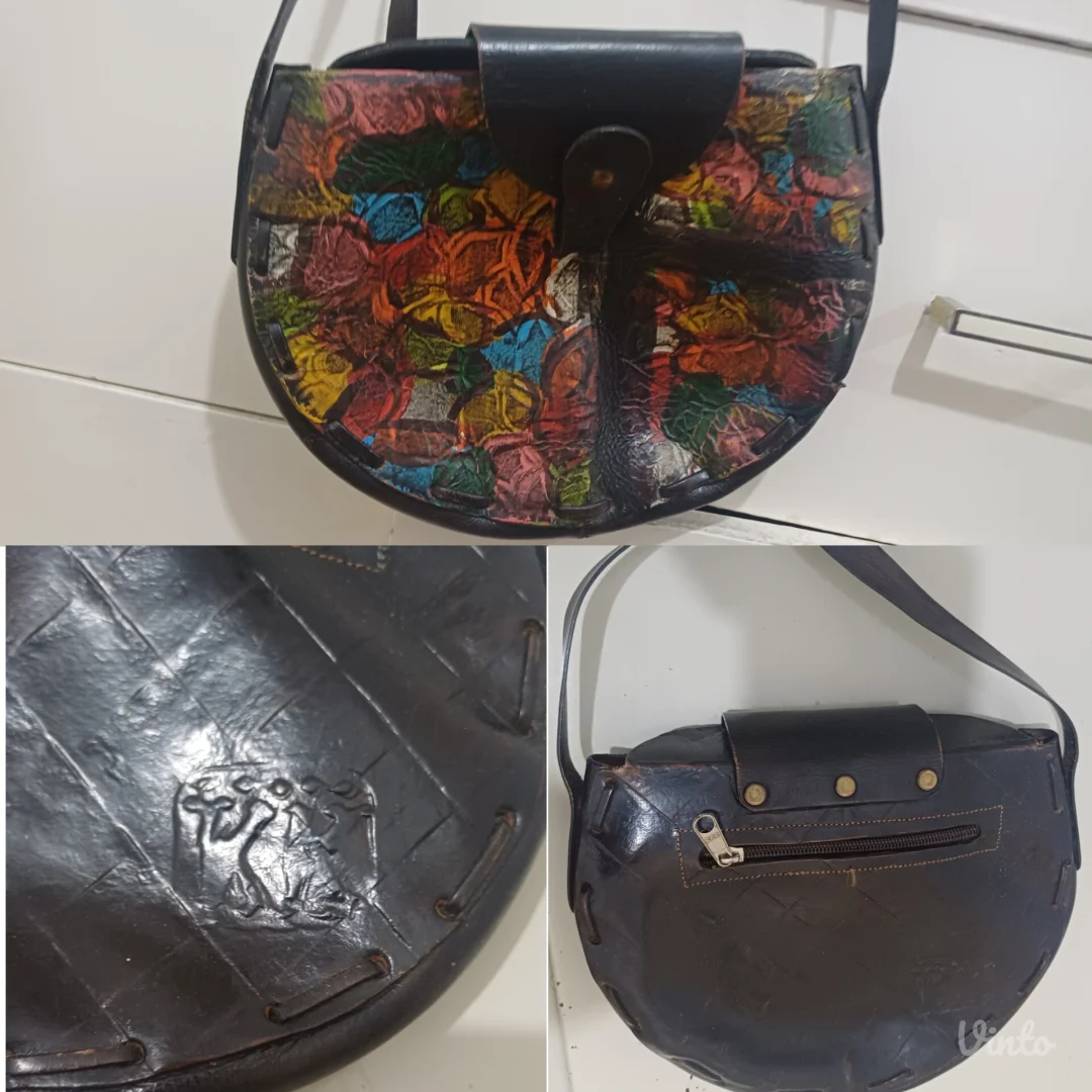 Vintage unikatna kožna torba- žig umetnika