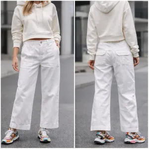 Velon bele široke pantalone sa džepovima