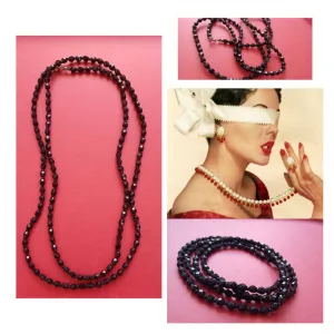 Vintage crna ogrlica od brušenog stakla