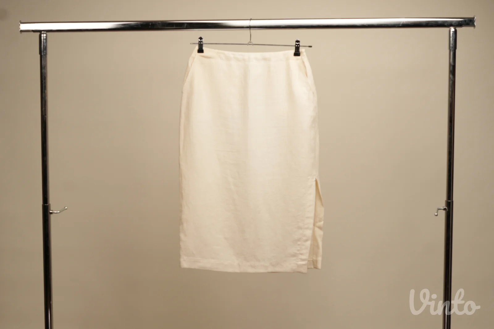 MaxMara Puro Lino bela/krem lanena suknja