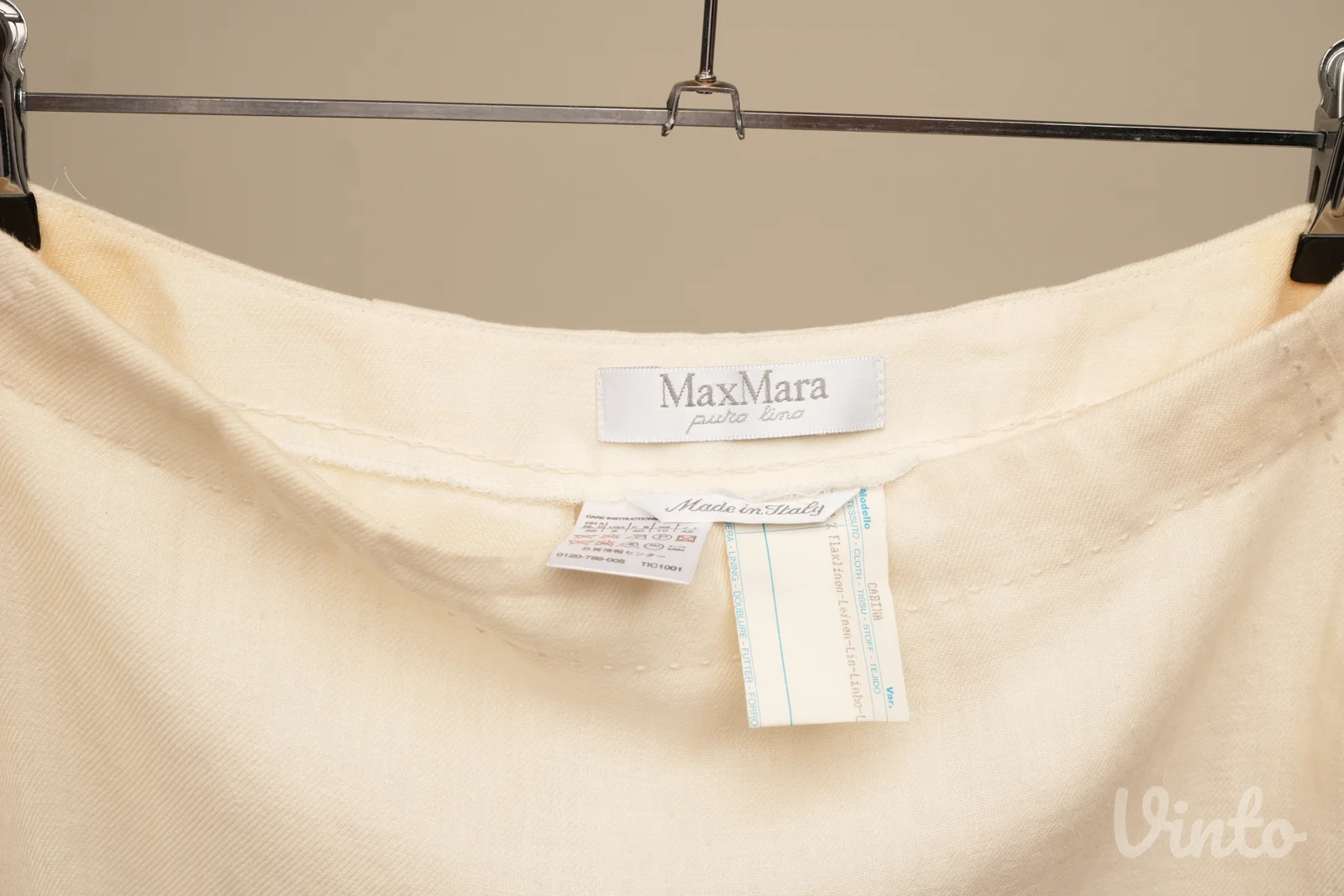 MaxMara Puro Lino bela/krem lanena suknja